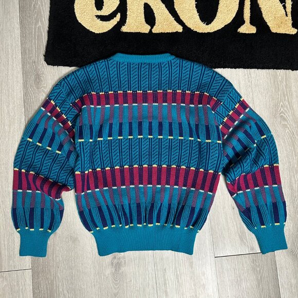 Vintage Gant The Rugger Men's Cable Knit Wool Sweater Teal/Purple/Pink - Medium - Picture 2 of 4